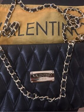 Valentino Milano D Savauge Quilted Leather Crossbody with Two Gold Chains,